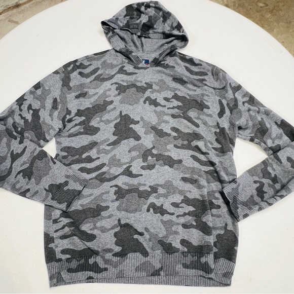 Johnnie O Sweater Medium Gray Camo Neil Pullover Hoodie Cotton Silk Blend NWOT - Picture 2 of 8